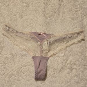 Elegant Lace Trim Thong in Purple and Cream